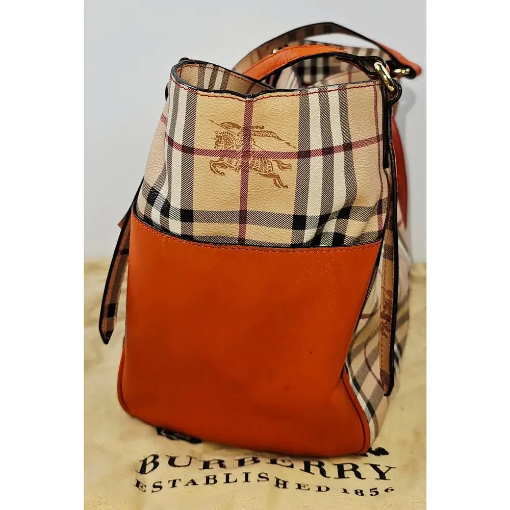 Burberry Orange Leather Haymarket Check Coated Canvas Canterbury Tote Bag - Picture 5 of 16